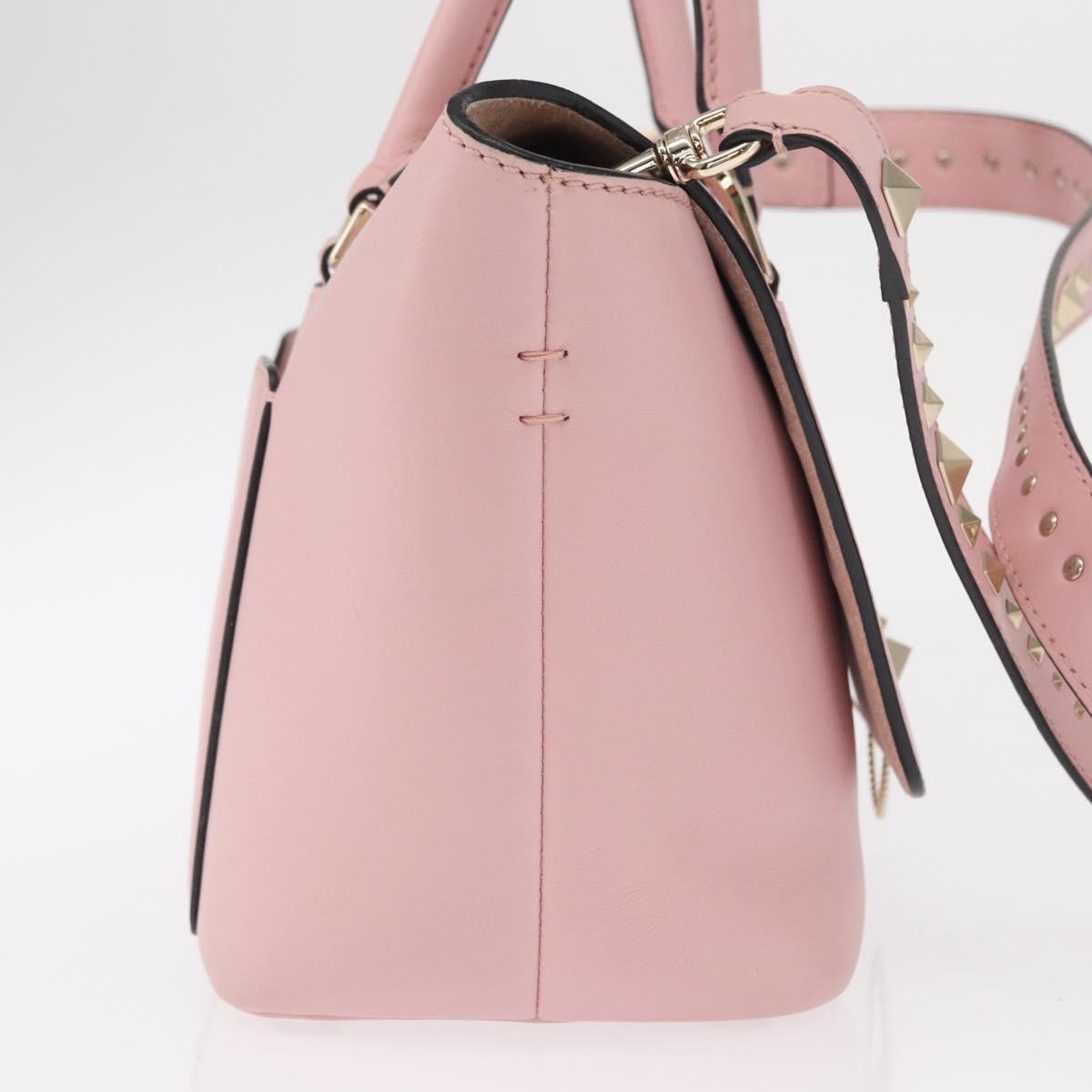 VALENTINO Hand Bag Leather 2way Pink Gold Auth ka1580