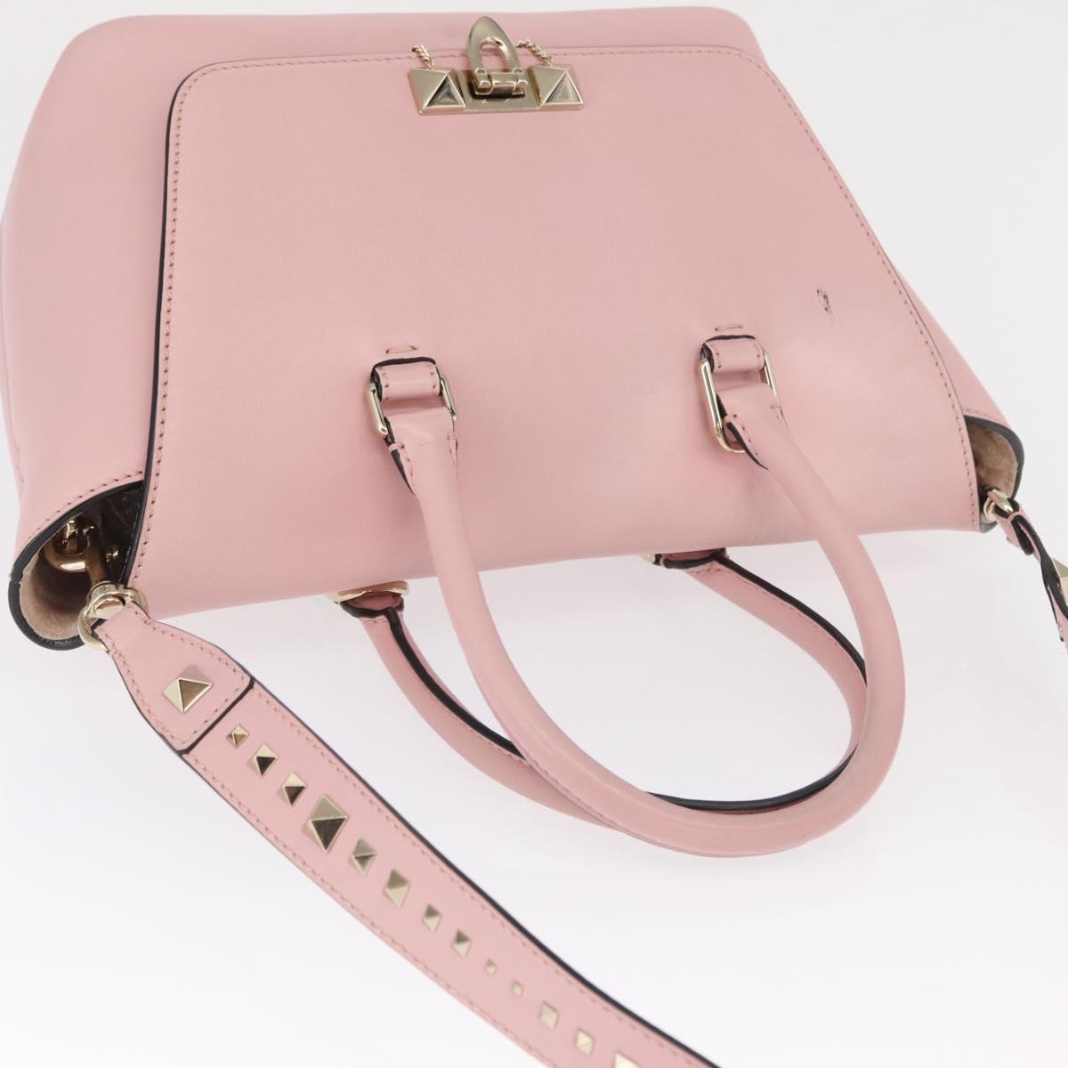 VALENTINO Hand Bag Leather 2way Pink Gold Auth ka1580