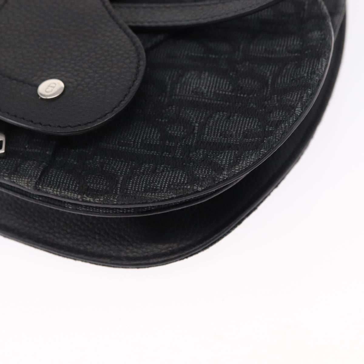 Christian Dior Oblique Trotter Canvas Saddle bag Bag Black Silver Auth ka1589M