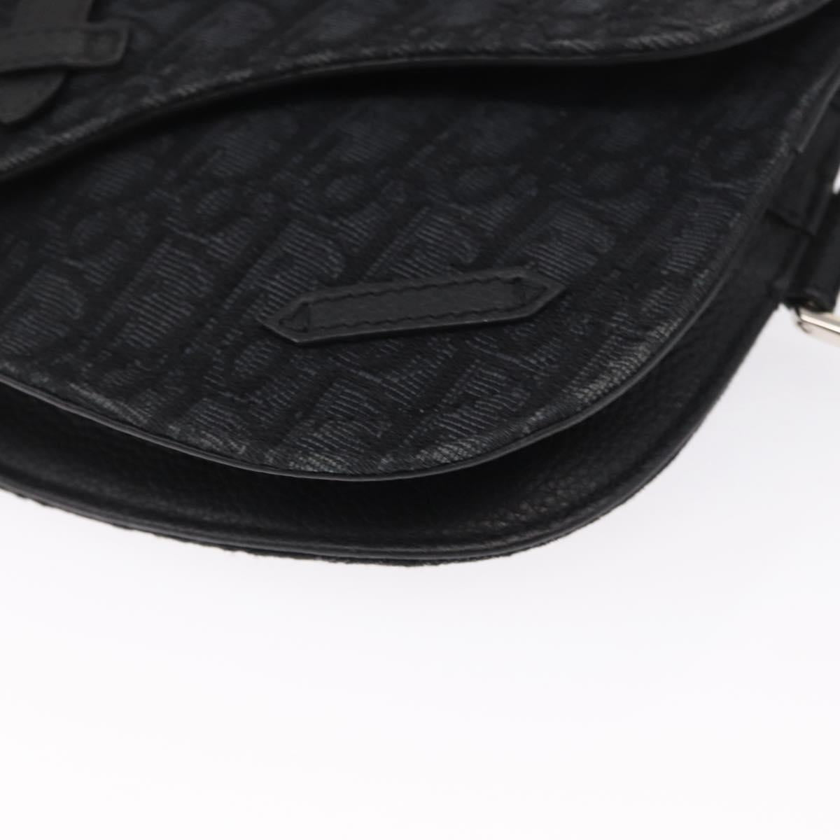 Christian Dior Oblique Trotter Canvas Saddle bag Bag Black Silver Auth ka1589M