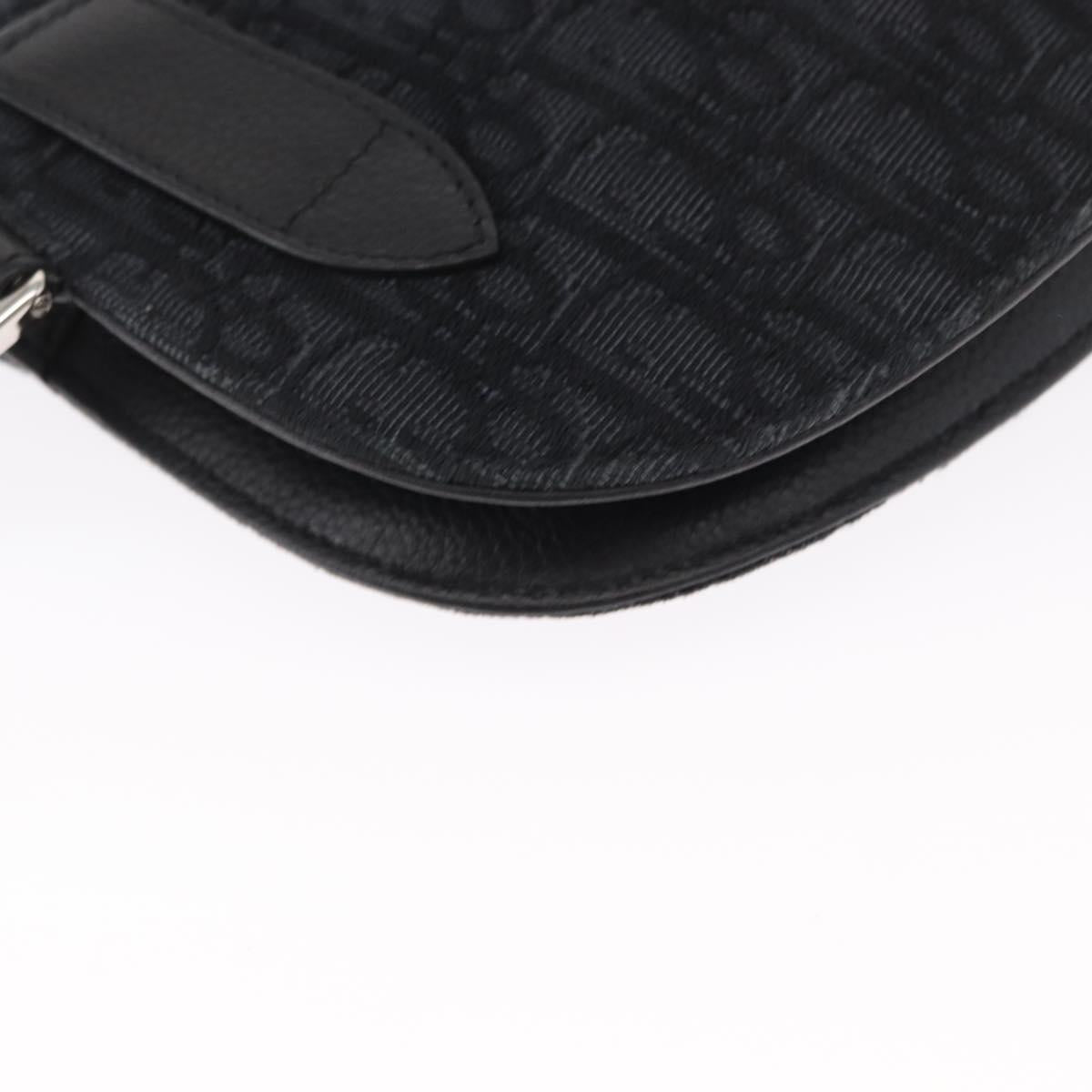 Christian Dior Oblique Trotter Canvas Saddle bag Bag Black Silver Auth ka1589M