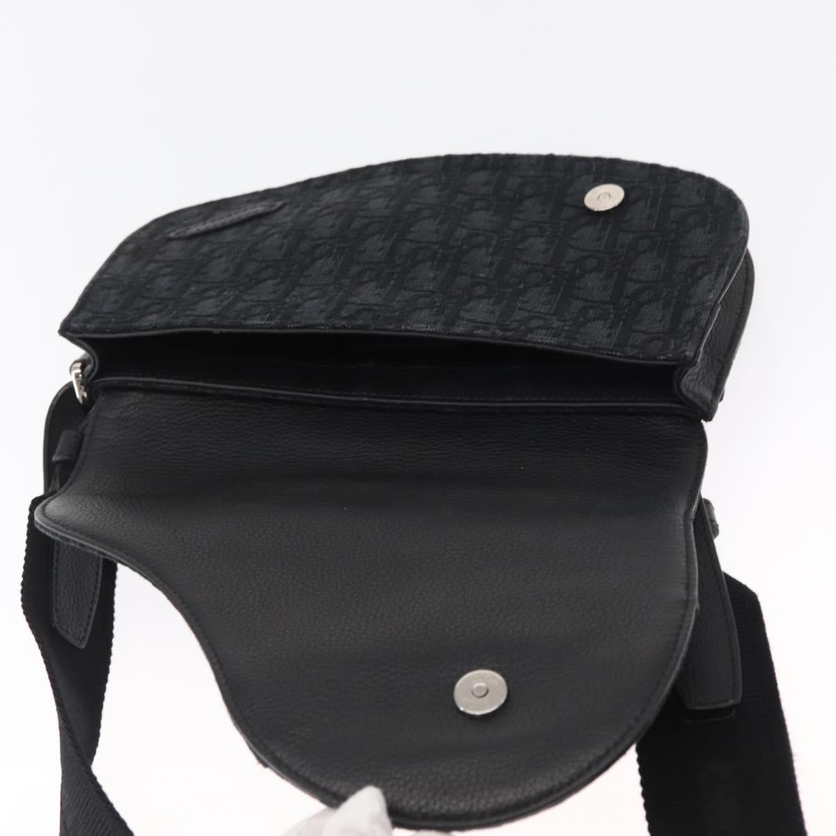 Christian Dior Oblique Trotter Canvas Saddle bag Bag Black Silver Auth ka1589M