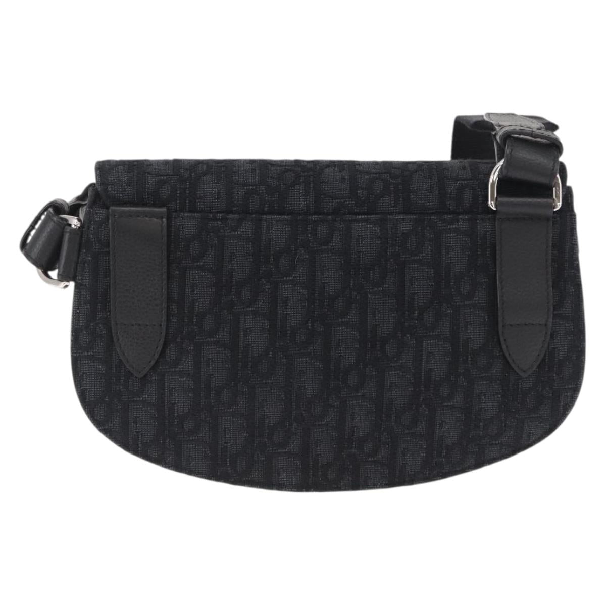 Christian Dior Oblique Trotter Canvas Saddle bag Bag Black Silver Auth ka1589M