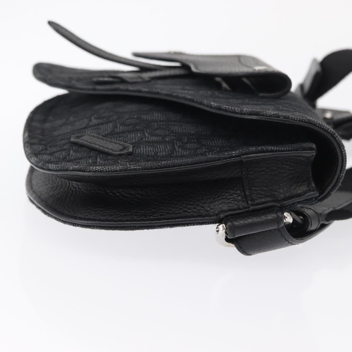 Christian Dior Oblique Trotter Canvas Saddle bag Bag Black Silver Auth ka1589M