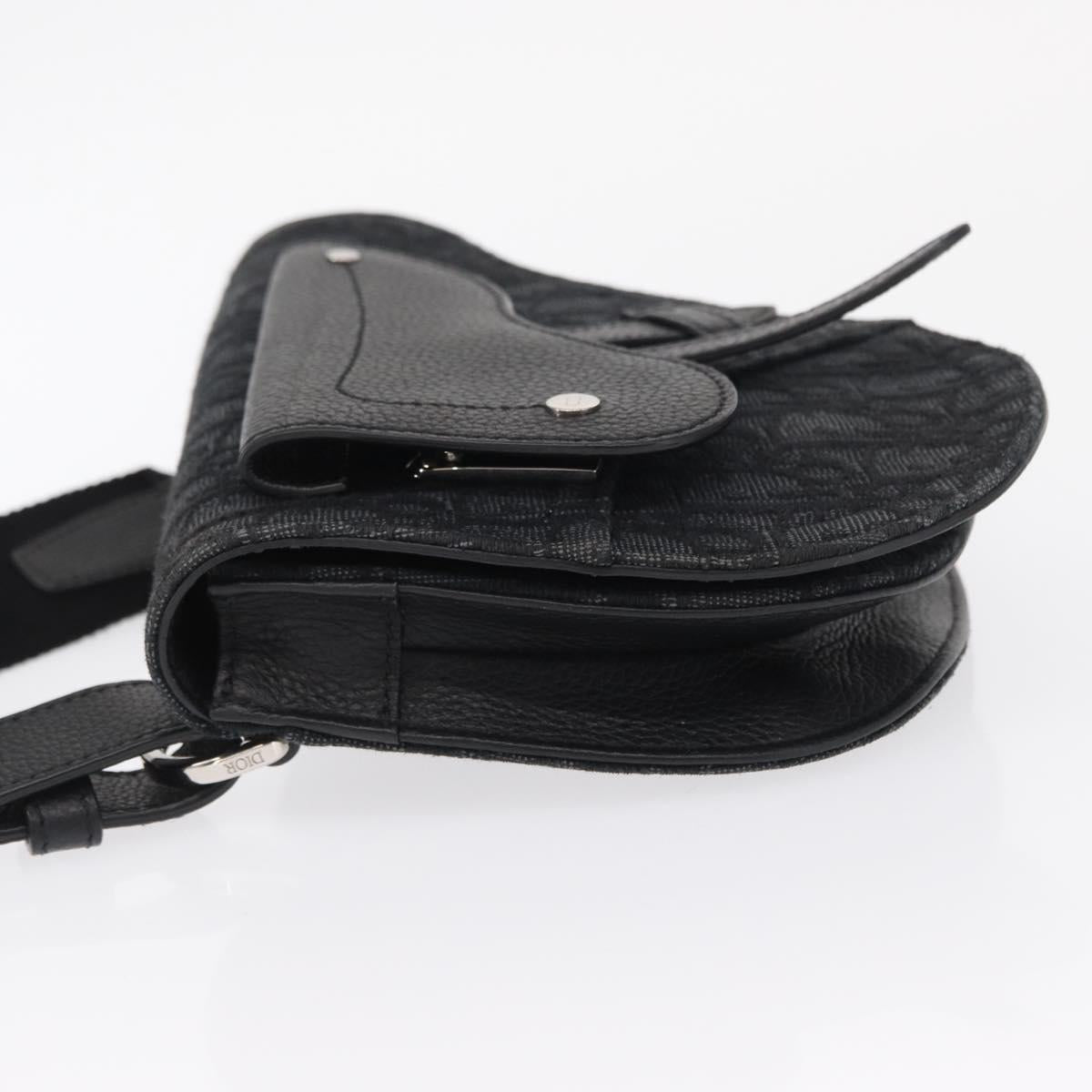 Christian Dior Oblique Trotter Canvas Saddle bag Bag Black Silver Auth ka1589M