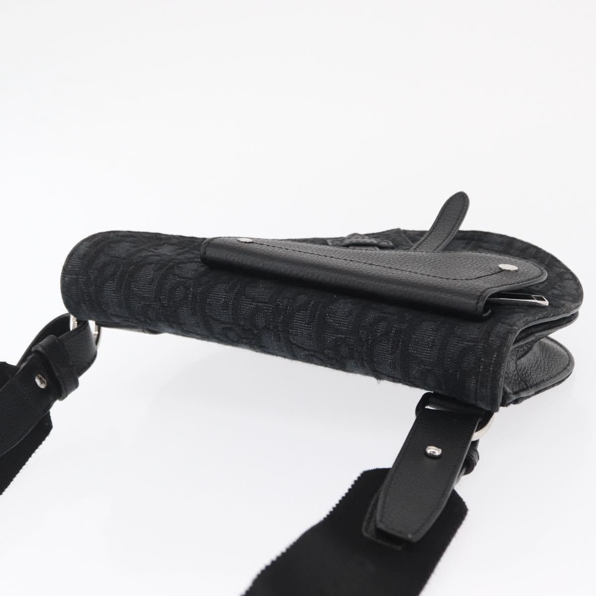 Christian Dior Oblique Trotter Canvas Saddle bag Bag Black Silver Auth ka1589M
