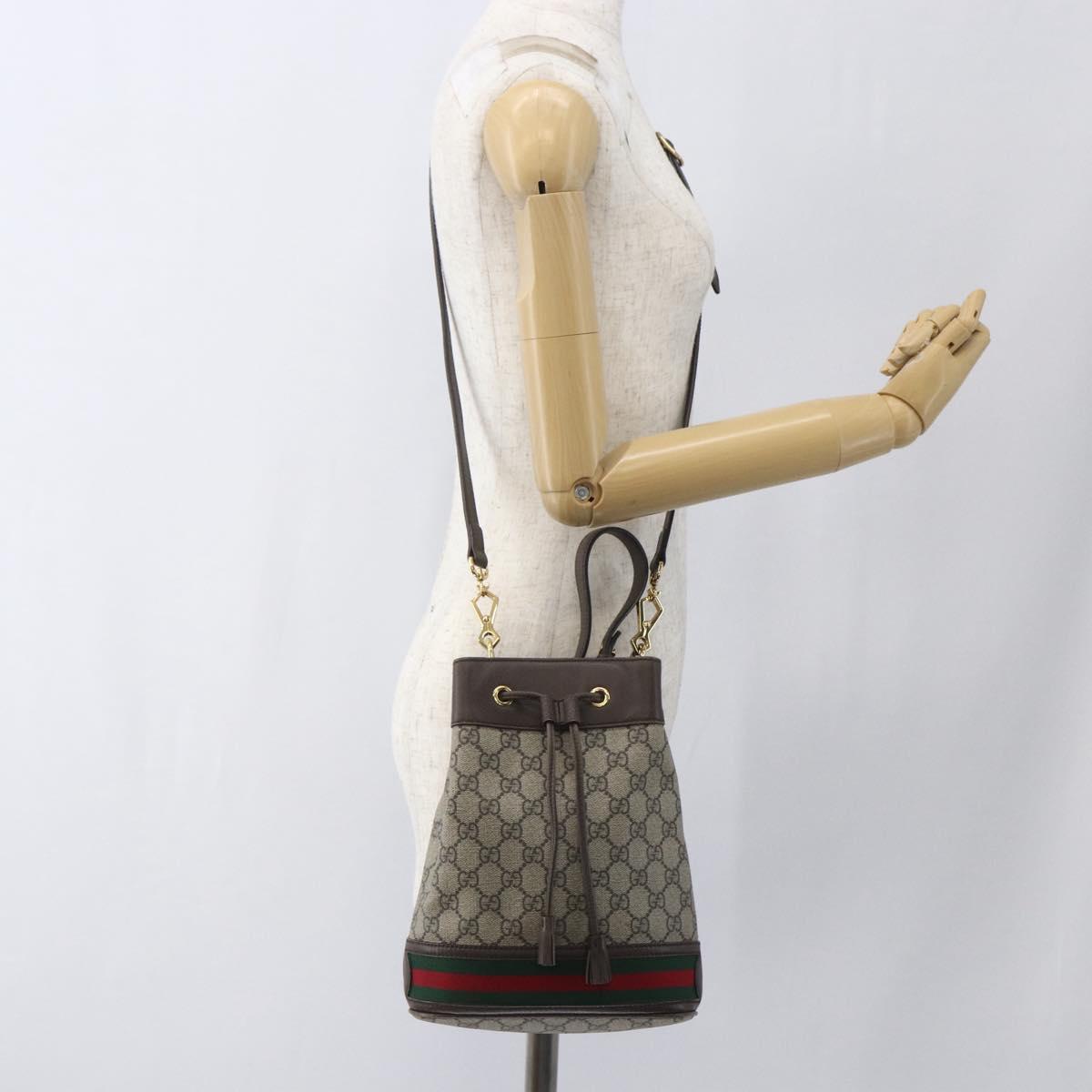 GUCCI GG Supreme Web Sherry Line Ophidia Bag PVC 2way Beige 550621 Auth ka1592M