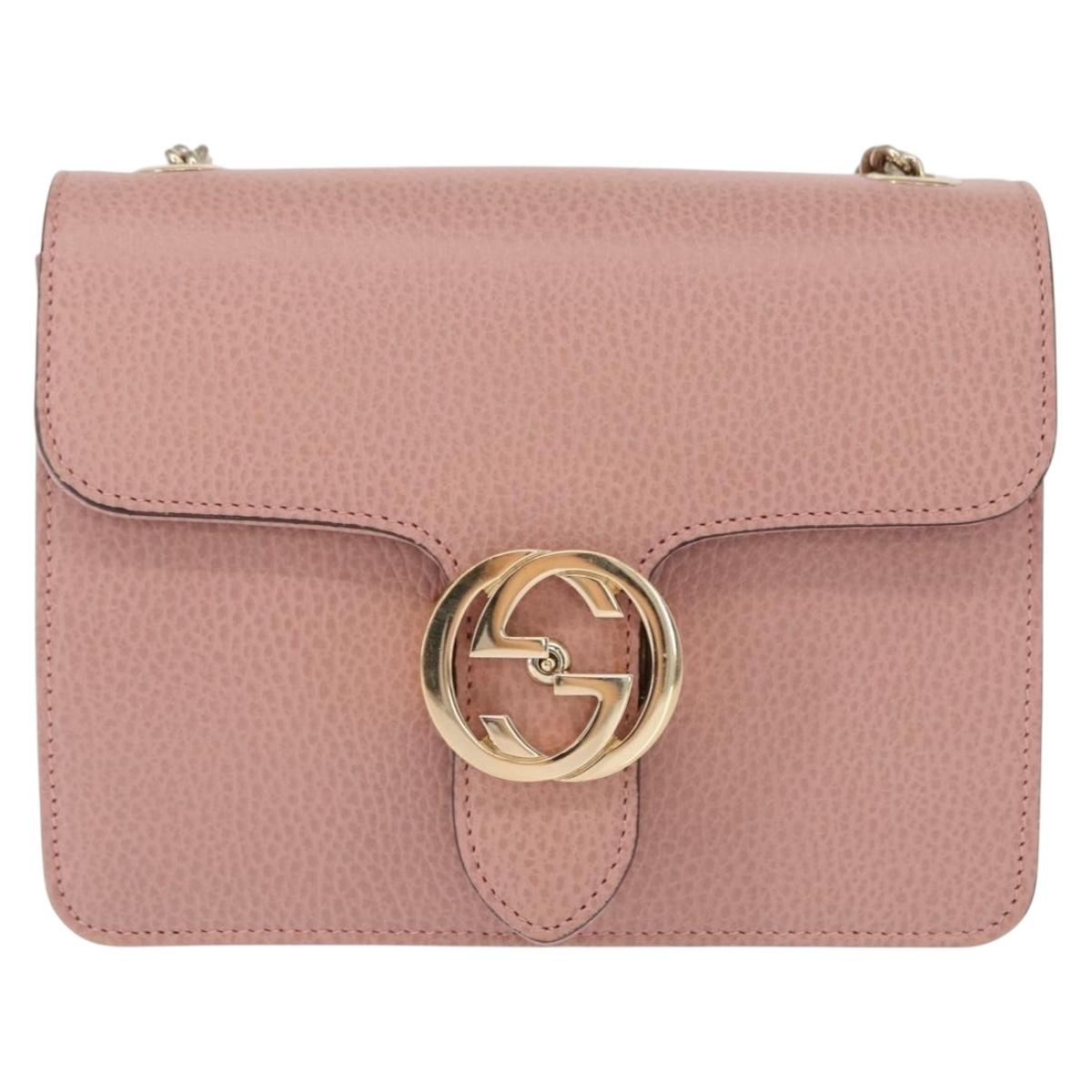 GUCCI Interlocking Chain Shoulder Bag Leather Pink Gold 510304 Auth ka1595M