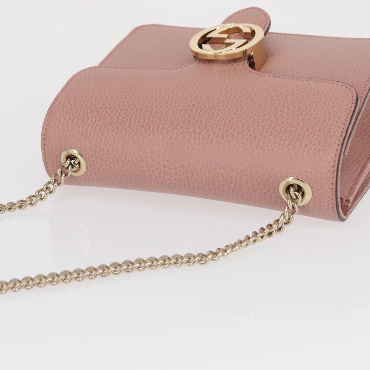 GUCCI Interlocking Chain Shoulder Bag Leather Pink Gold 510304 Auth ka1595M