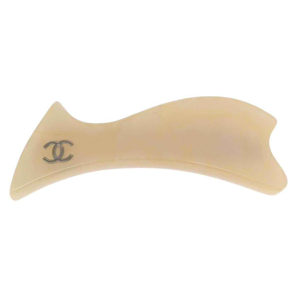 CHANEL COCO Mark Valletta Hair clip plastic Beige CC Auth ka1597V