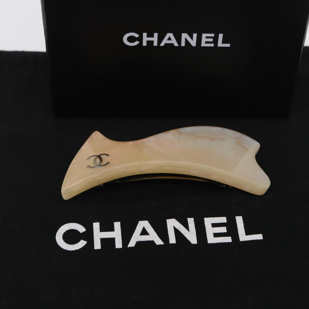 CHANEL COCO Mark Valletta Hair clip plastic Beige CC Auth ka1597V