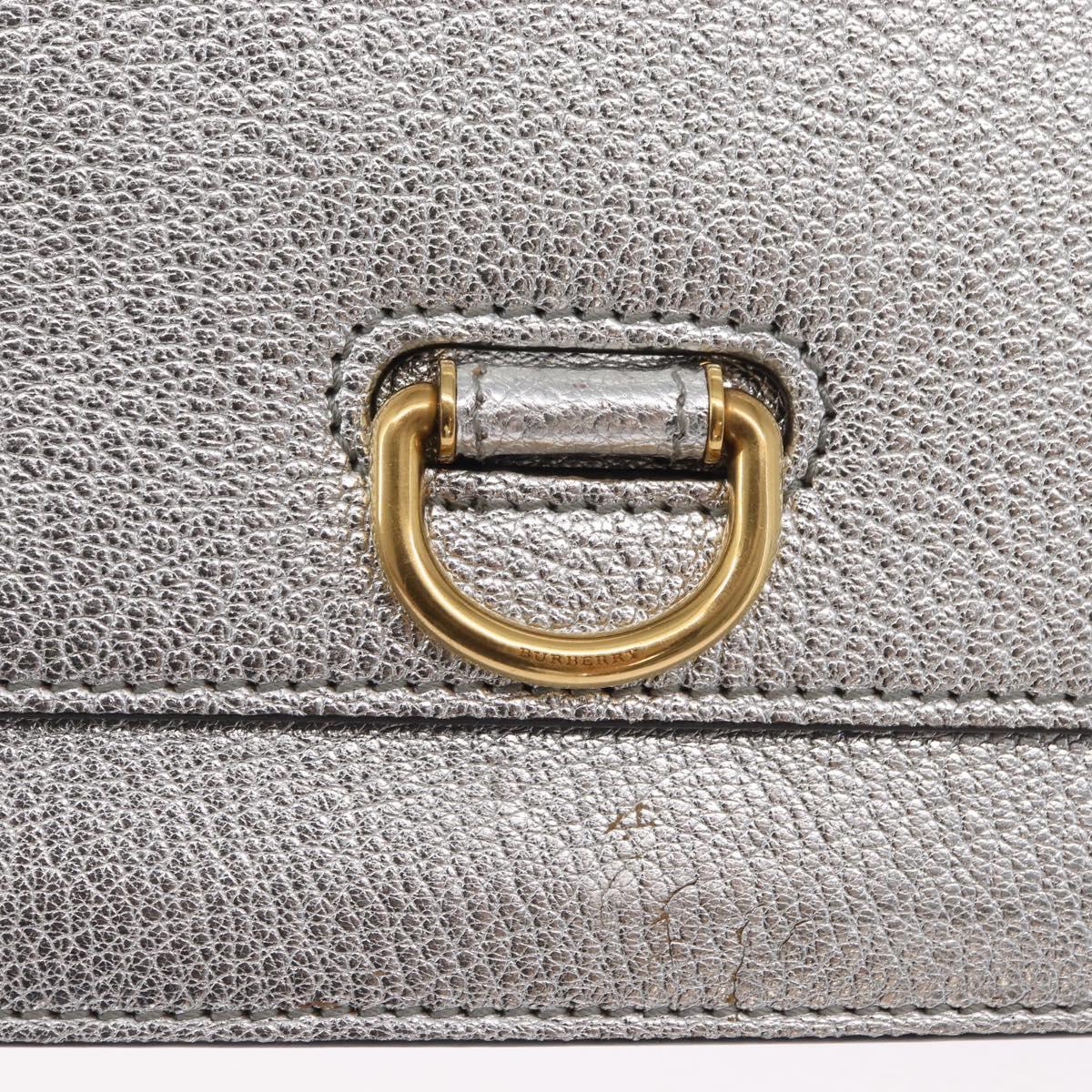 BURBERRY Chain Shoulder Bag Leather Gold Silver Auth ka1604M