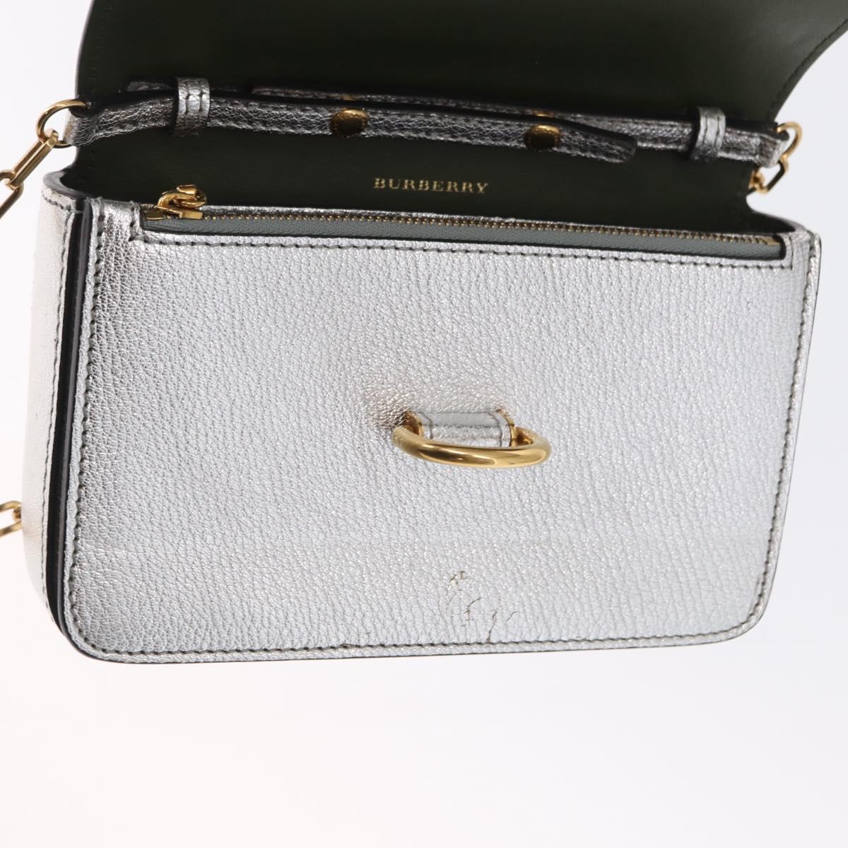 BURBERRY Chain Shoulder Bag Leather Gold Silver Auth ka1604M