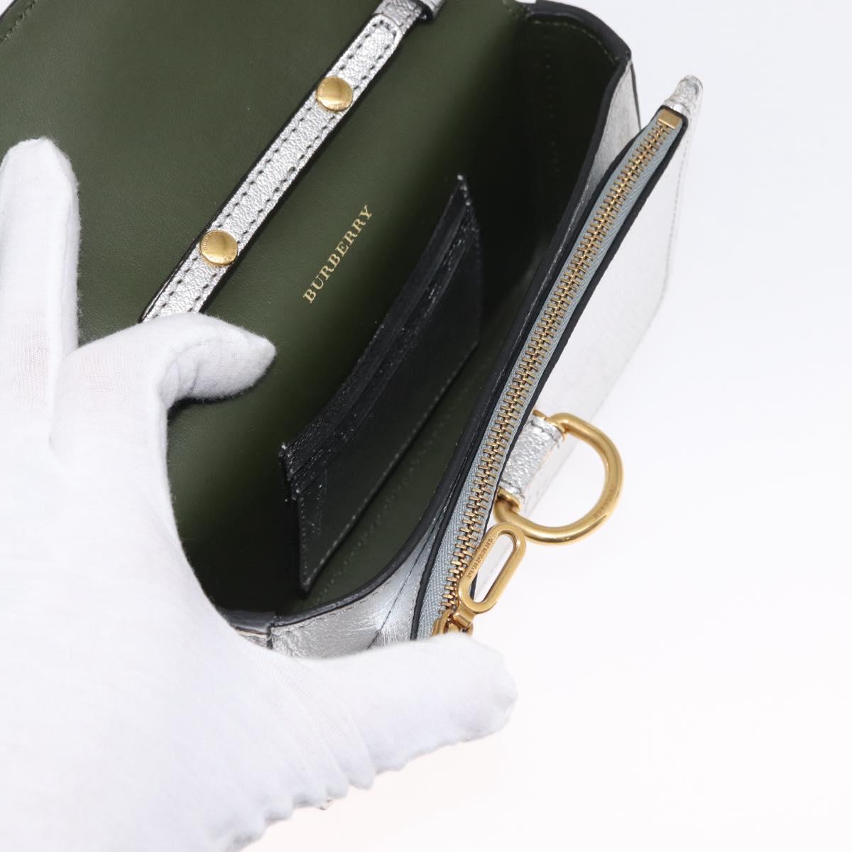 BURBERRY Chain Shoulder Bag Leather Gold Silver Auth ka1604M