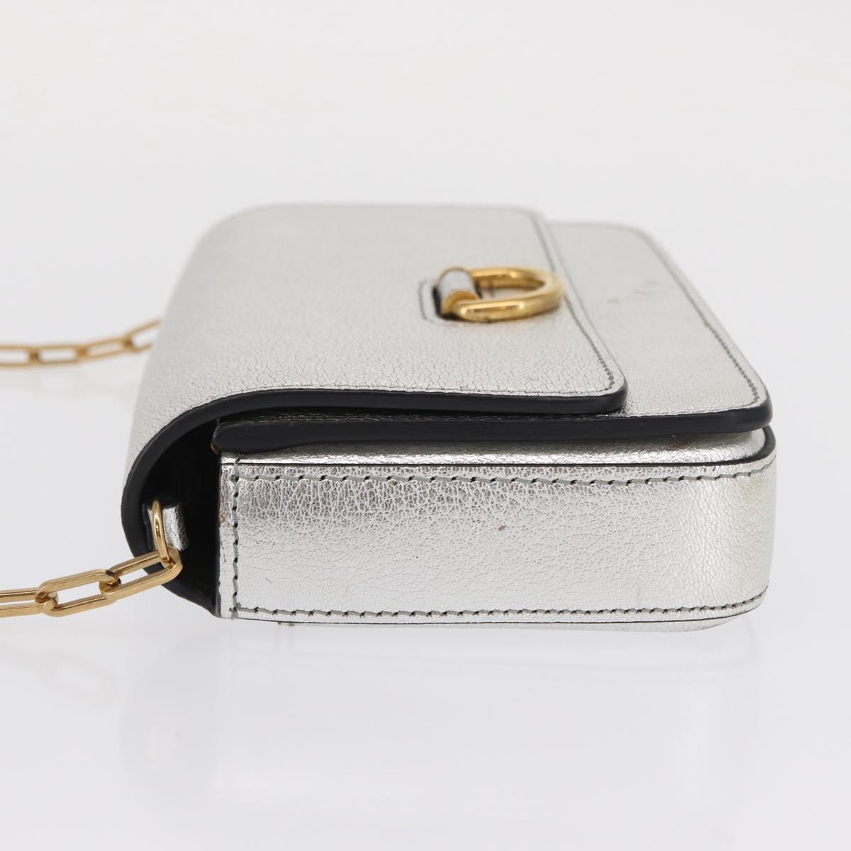 BURBERRY Chain Shoulder Bag Leather Gold Silver Auth ka1604M