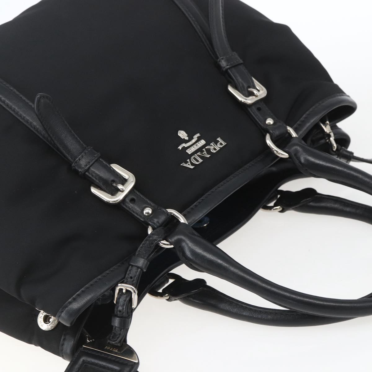PRADA Hand Bag Nylon 2way Black Silver Auth ka1605V