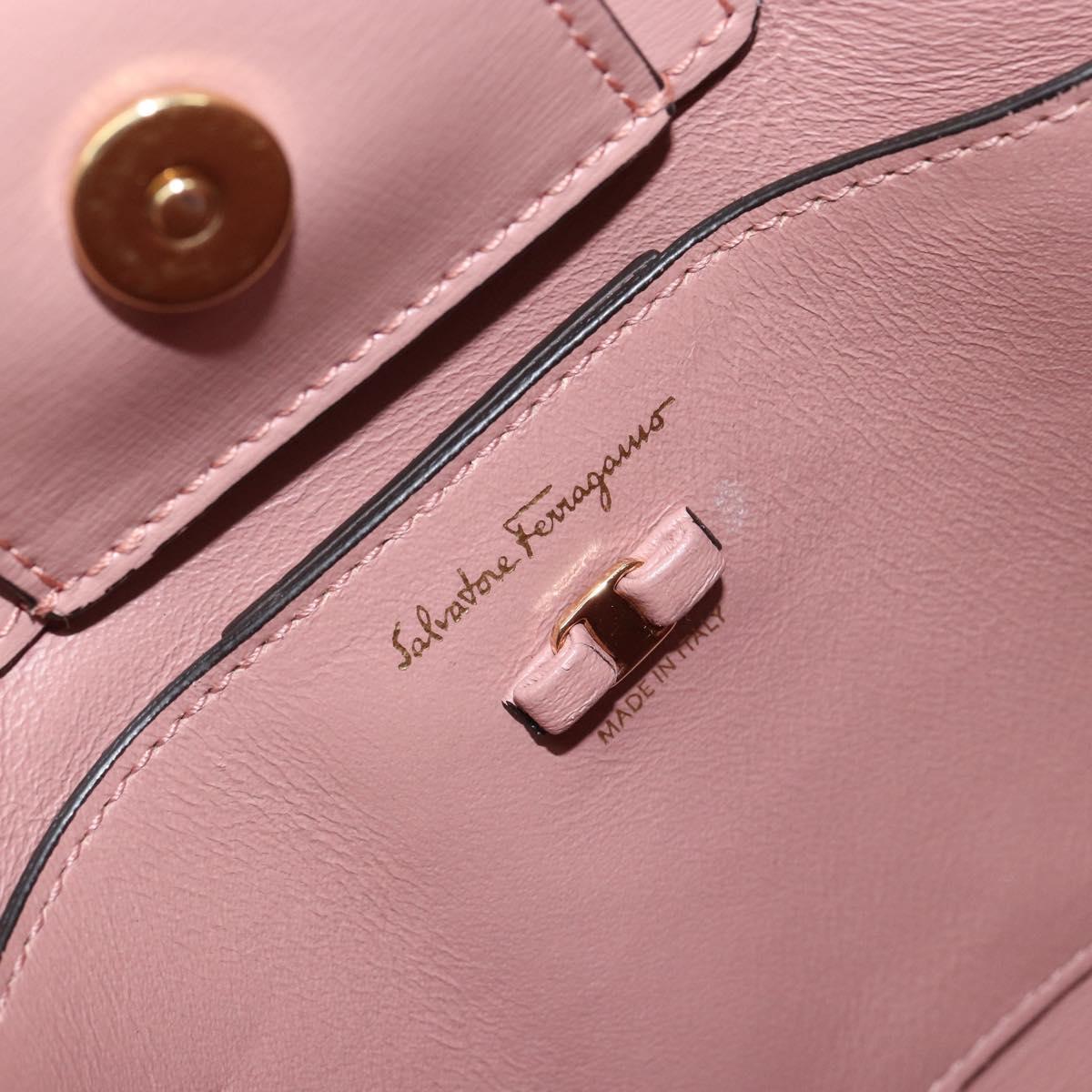 Salvatore Ferragamo Vala Hand Bag Leather 2way Pink Gold Auth ka1614