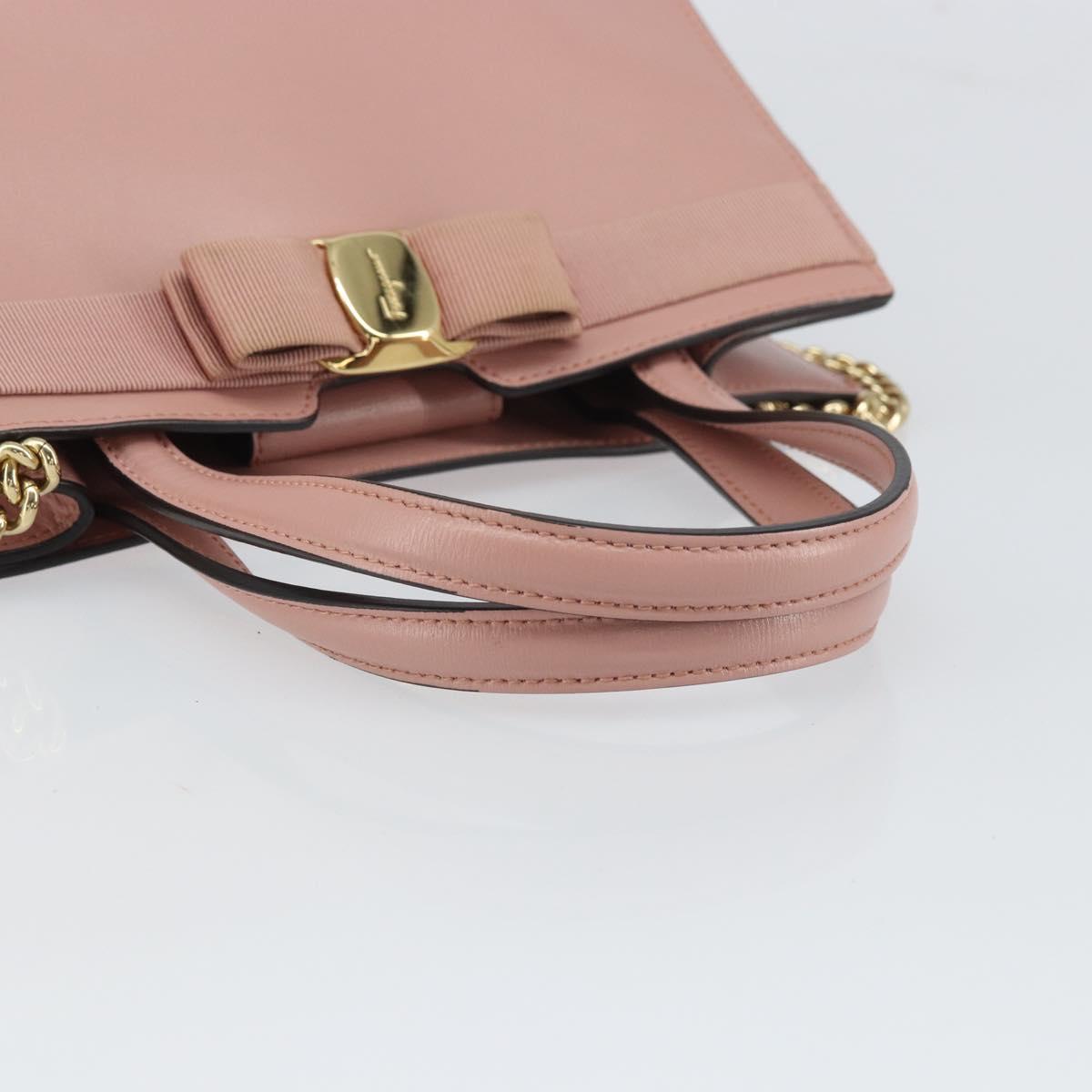 Salvatore Ferragamo Vala Hand Bag Leather 2way Pink Gold Auth ka1614