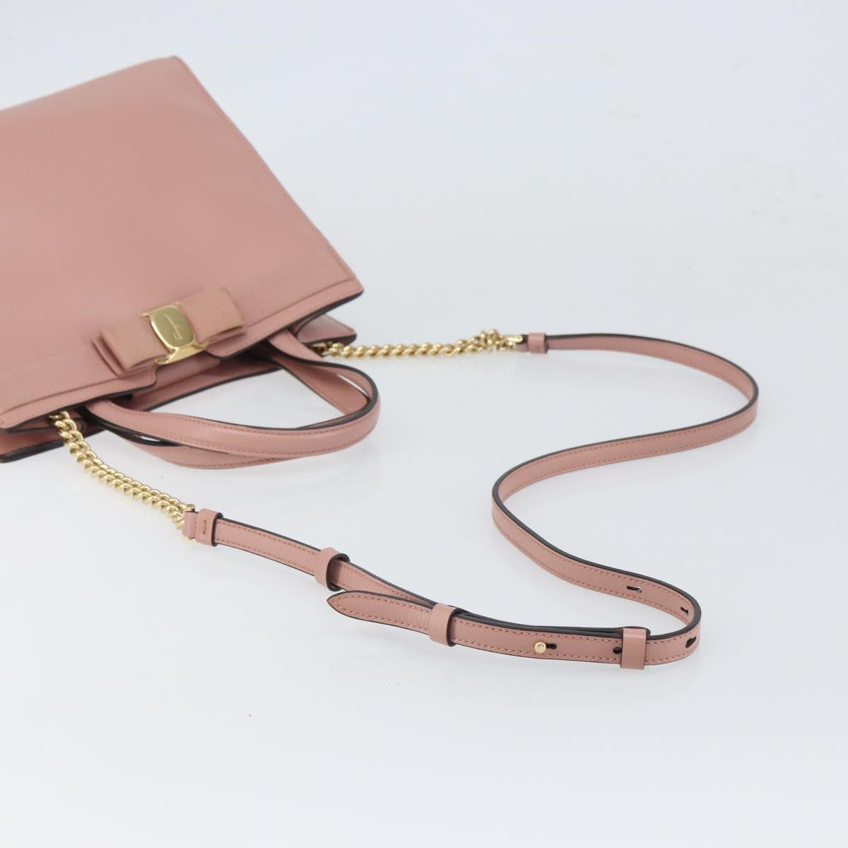 Salvatore Ferragamo Vala Hand Bag Leather 2way Pink Gold Auth ka1614