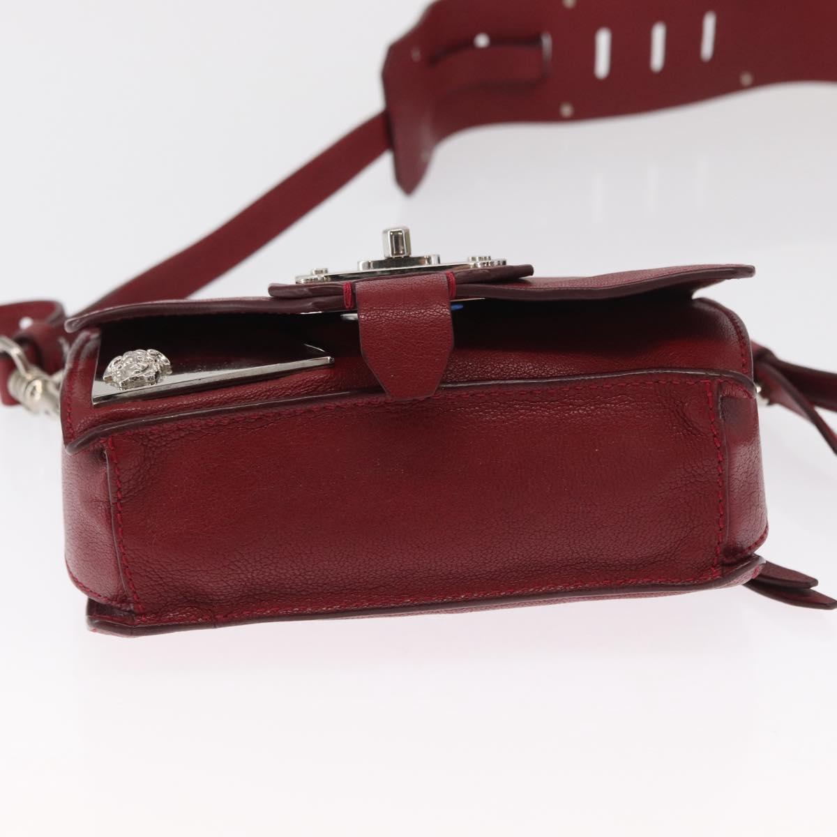 VERSACE Shoulder Bag Leather Red Silver Auth ka1616