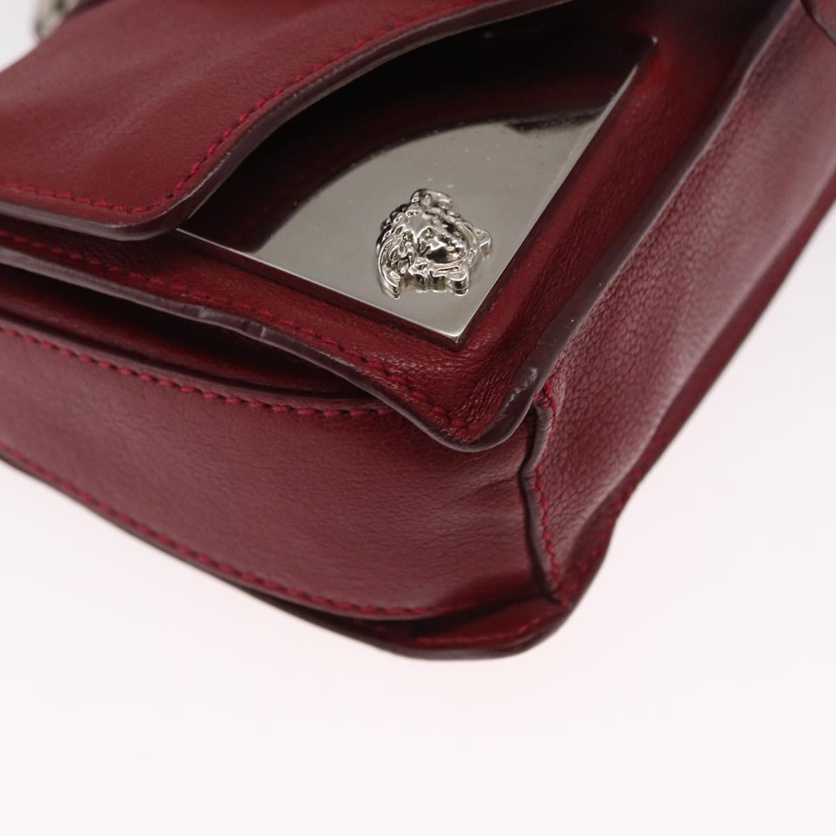VERSACE Shoulder Bag Leather Red Silver Auth ka1616