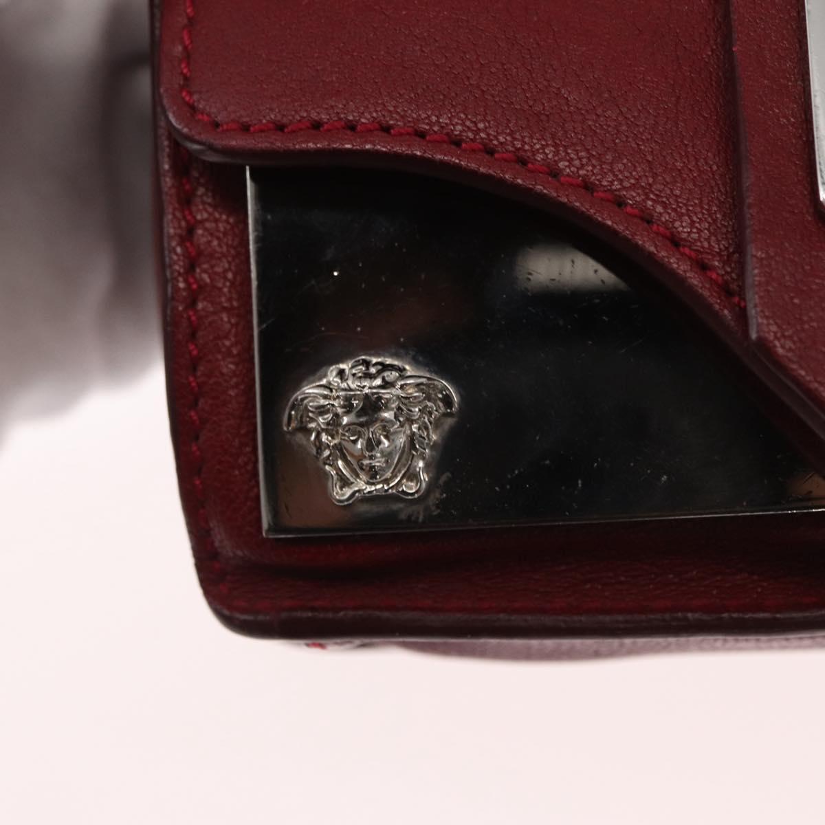 VERSACE Shoulder Bag Leather Red Silver Auth ka1616