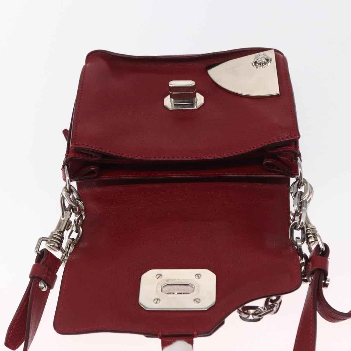 VERSACE Shoulder Bag Leather Red Silver Auth ka1616