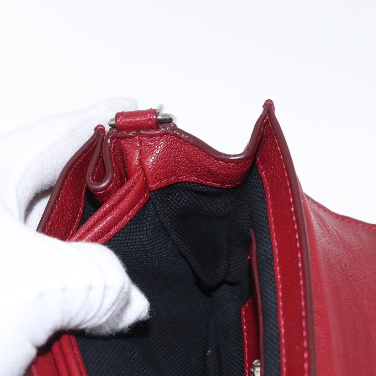 VERSACE Shoulder Bag Leather Red Silver Auth ka1616