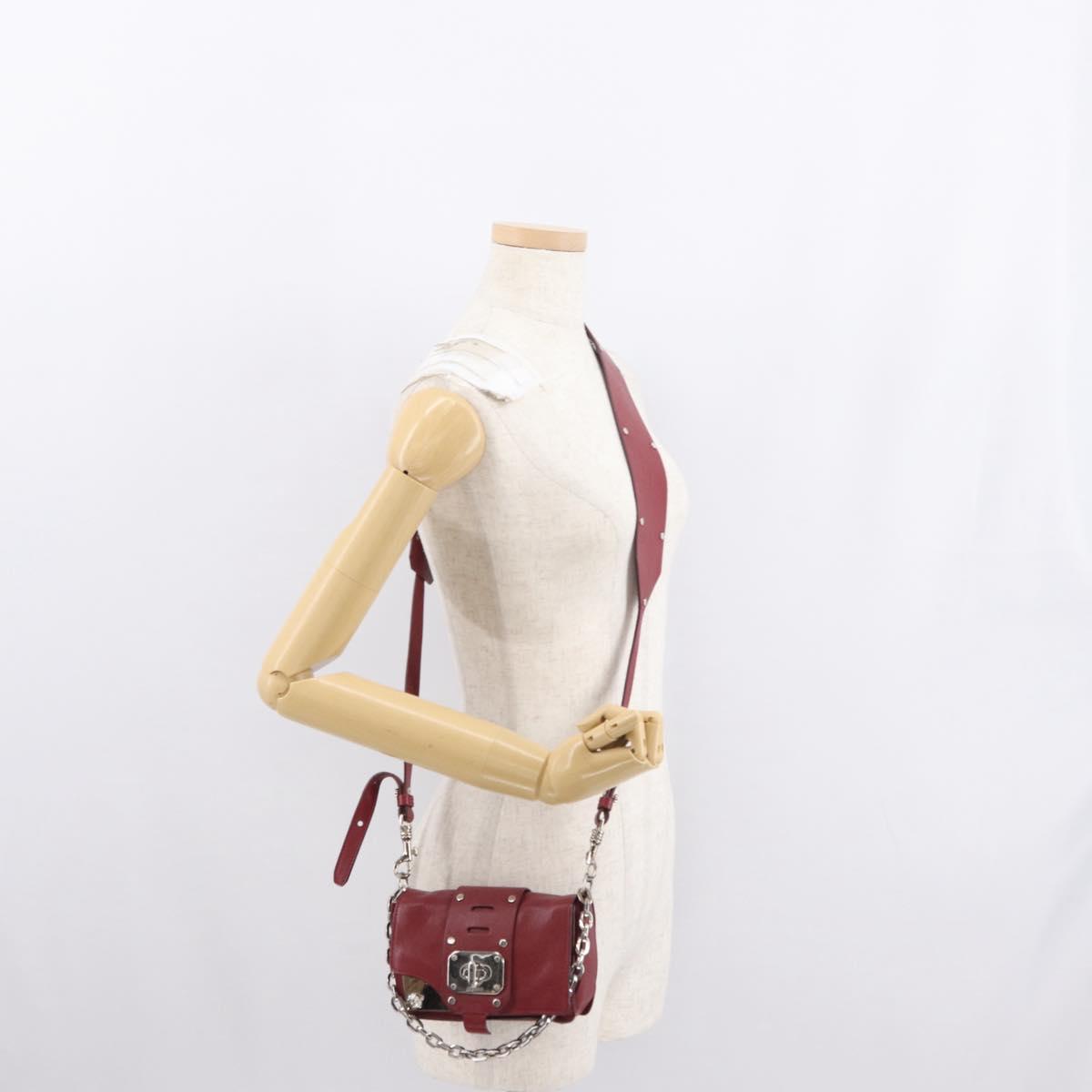 VERSACE Shoulder Bag Leather Red Silver Auth ka1616