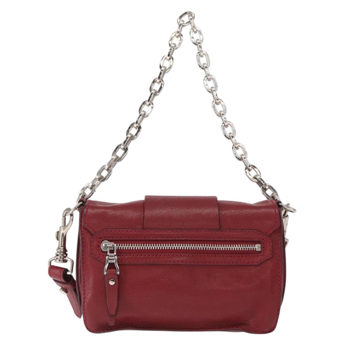 VERSACE Shoulder Bag Leather Red Silver Auth ka1616