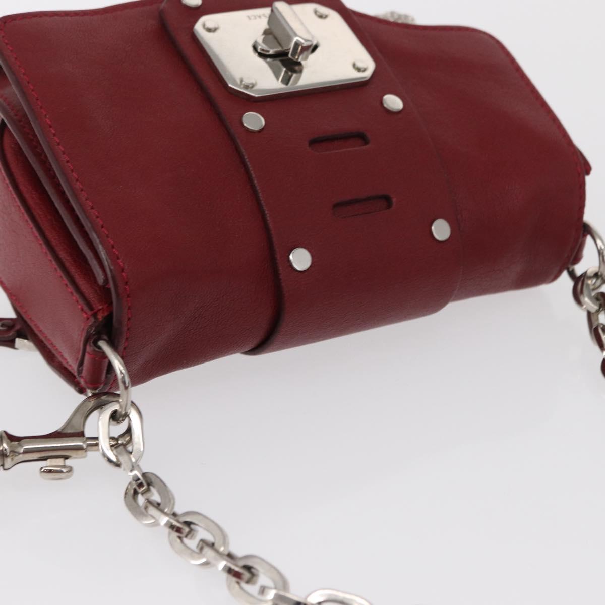 VERSACE Shoulder Bag Leather Red Silver Auth ka1616