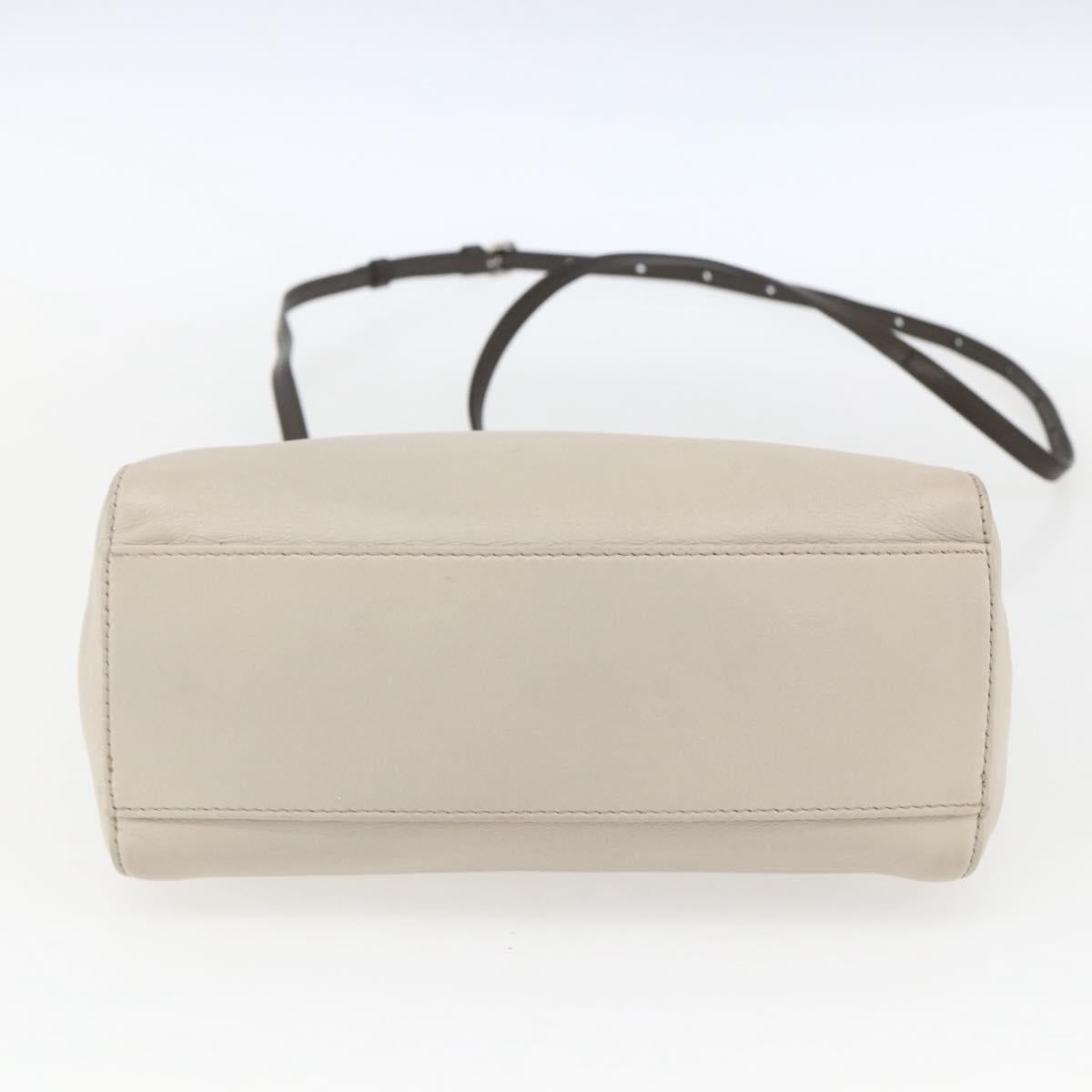 FENDI Mini Peek A Boo Hand Bag Leather 2way Beige Silver Auth ka1617M
