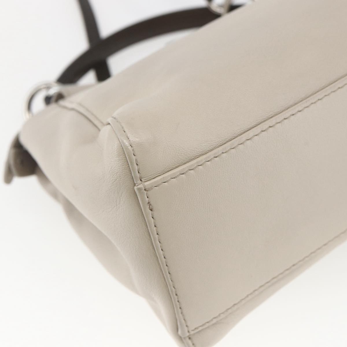 FENDI Mini Peek A Boo Hand Bag Leather 2way Beige Silver Auth ka1617M