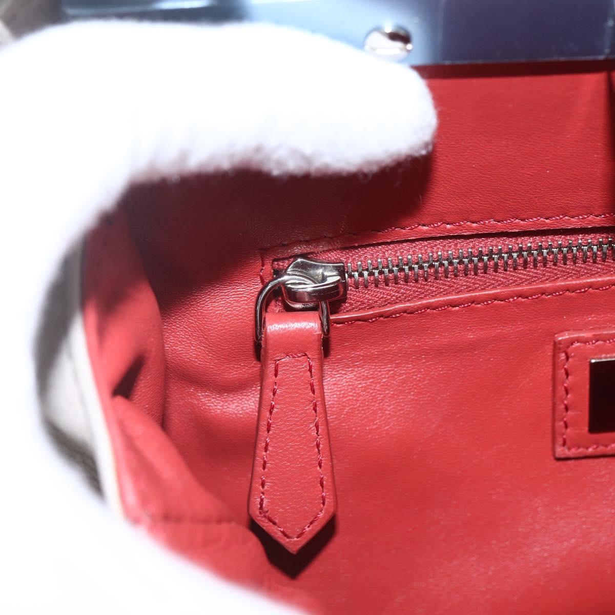 FENDI Mini Peek A Boo Hand Bag Leather 2way Beige Silver Auth ka1617M