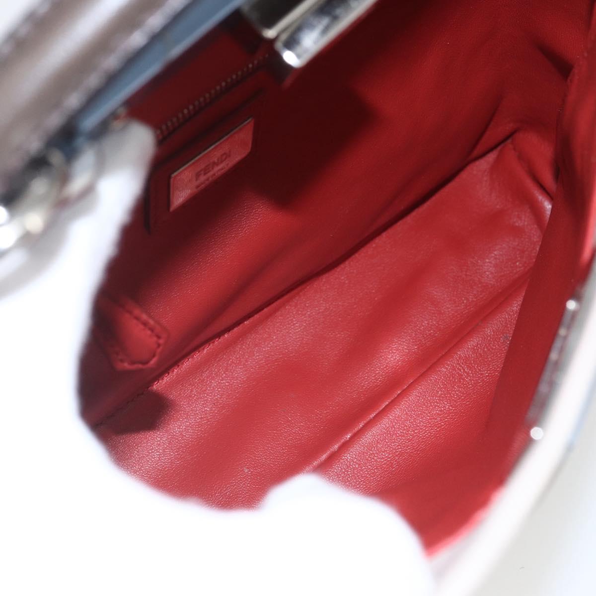 FENDI Mini Peek A Boo Hand Bag Leather 2way Beige Silver Auth ka1617M