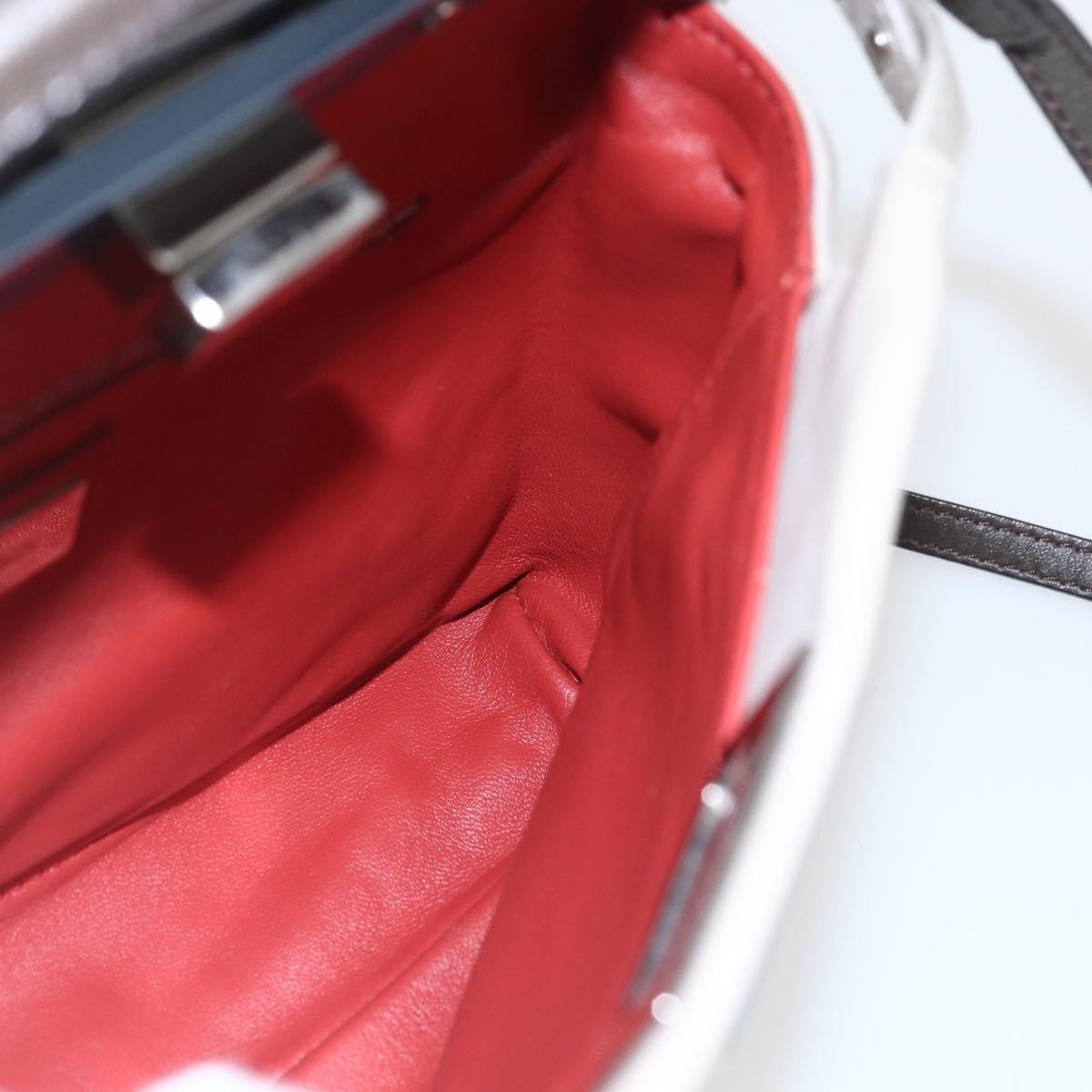 FENDI Mini Peek A Boo Hand Bag Leather 2way Beige Silver Auth ka1617M