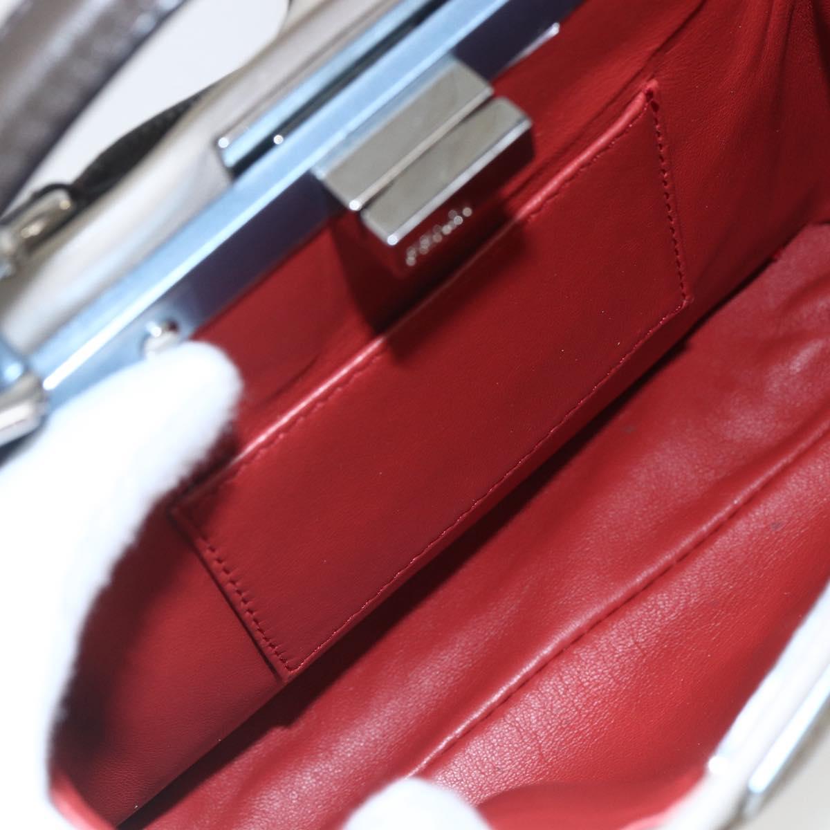 FENDI Mini Peek A Boo Hand Bag Leather 2way Beige Silver Auth ka1617M