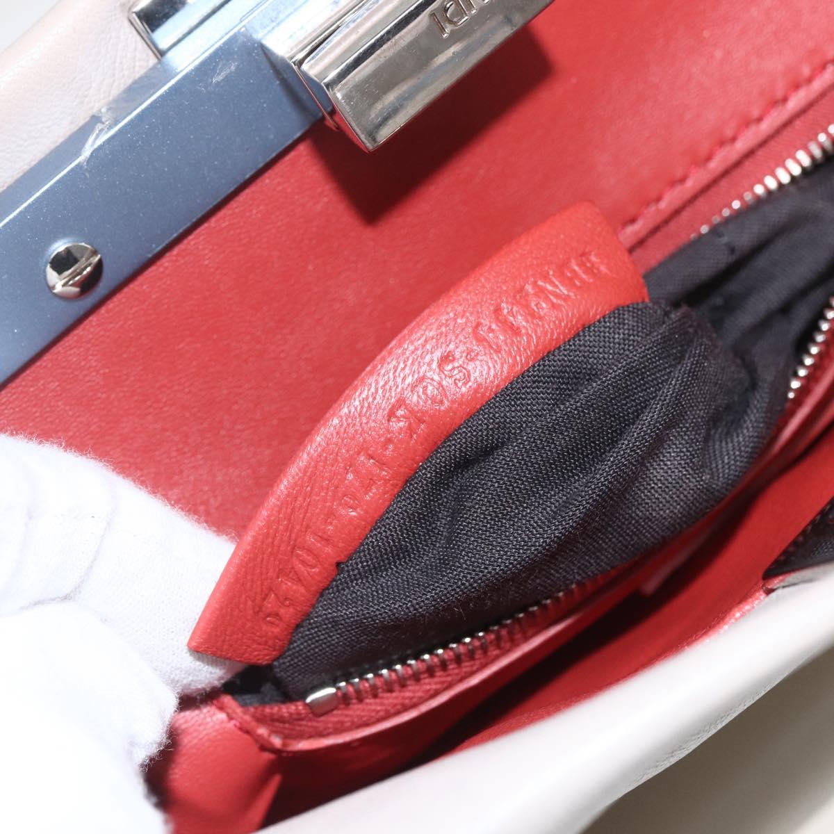 FENDI Mini Peek A Boo Hand Bag Leather 2way Beige Silver Auth ka1617M