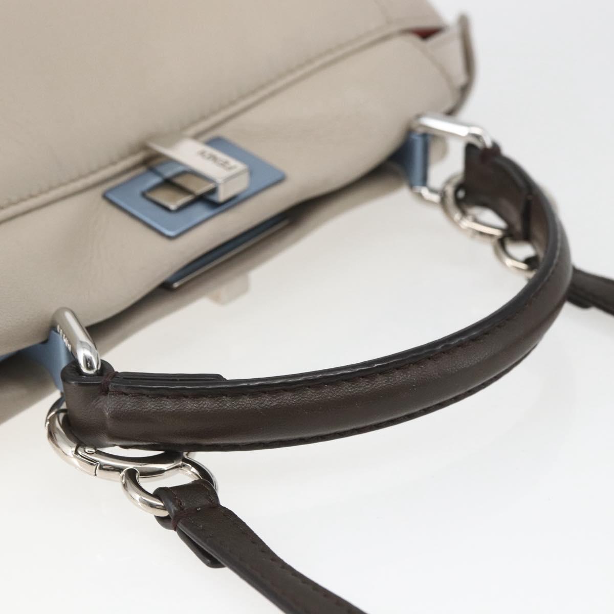 FENDI Mini Peek A Boo Hand Bag Leather 2way Beige Silver Auth ka1617M