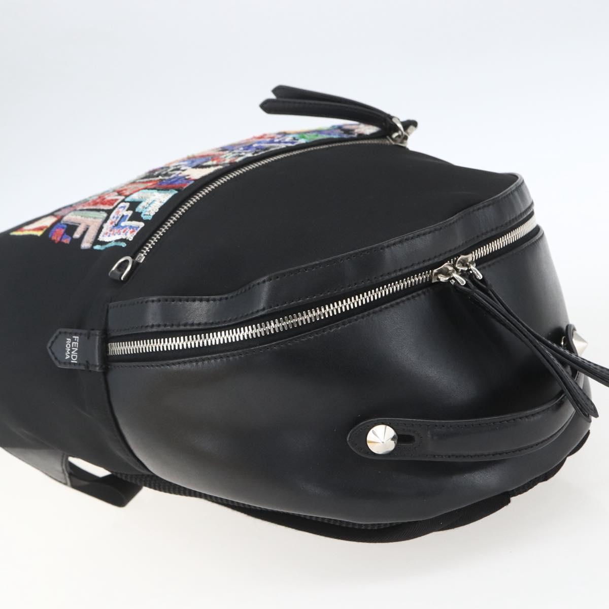 FENDI Sequin Backpack Nylon Black Silver Auth ka1621M