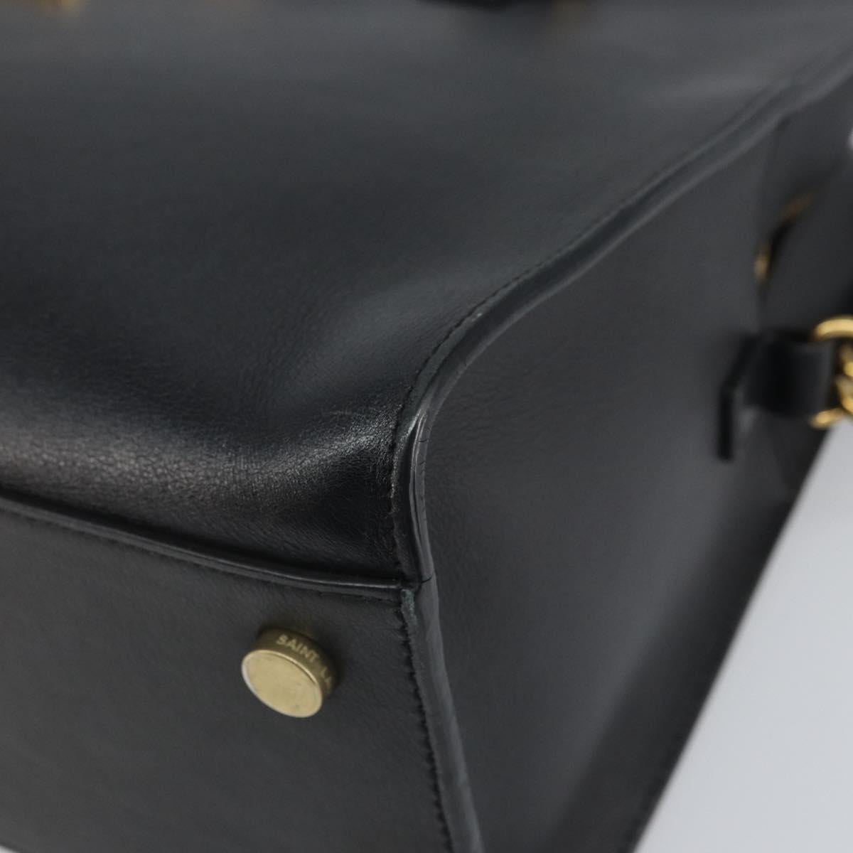 SAINT LAURENT Cabas Hand Bag Leather 2way Black Gold Auth ka1623M