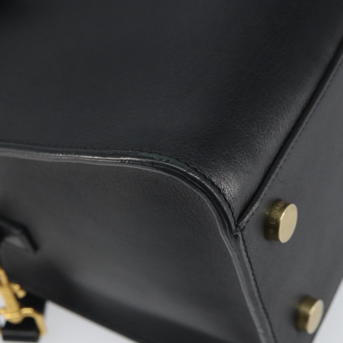 SAINT LAURENT Cabas Hand Bag Leather 2way Black Gold Auth ka1623M