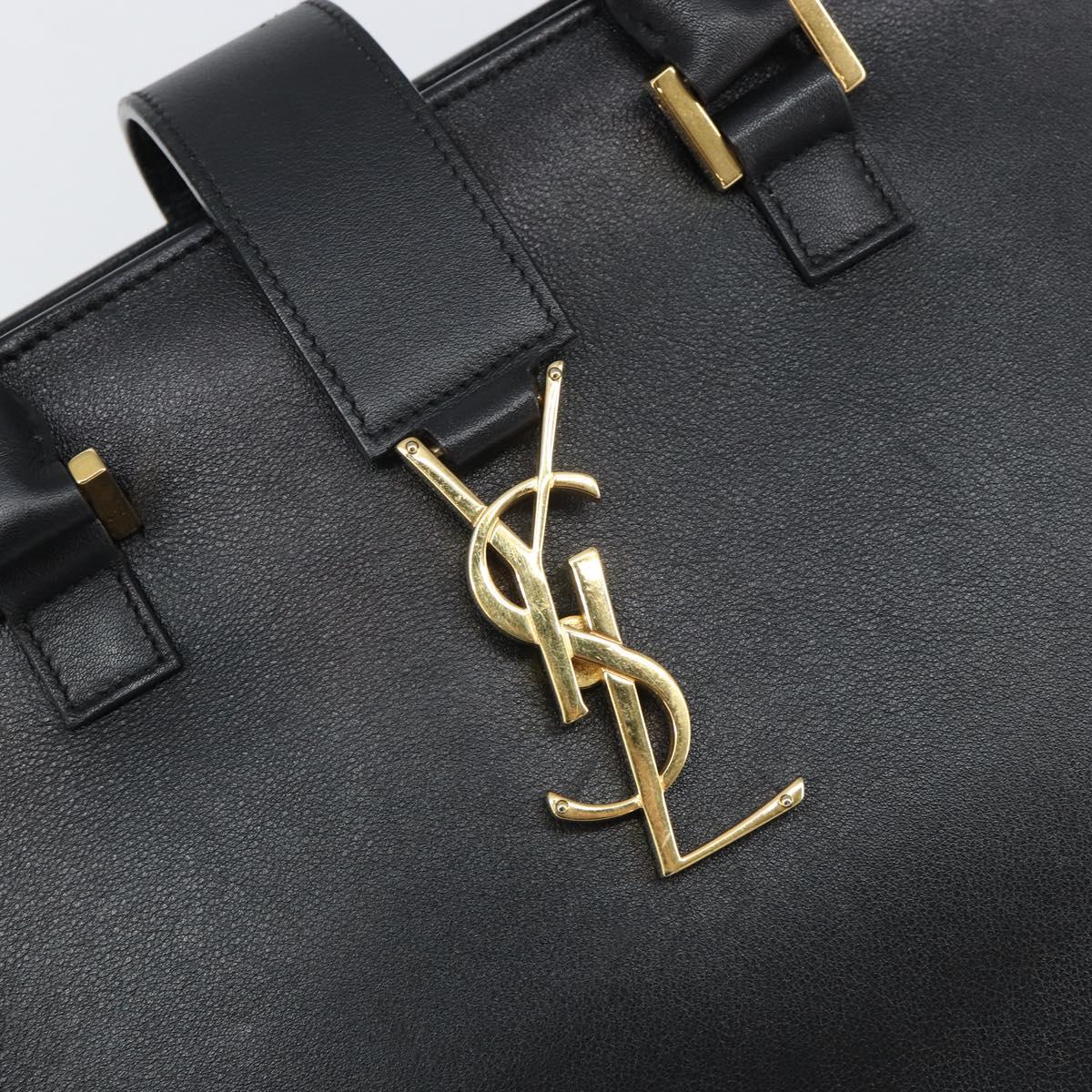 SAINT LAURENT Cabas Hand Bag Leather 2way Black Gold Auth ka1623M