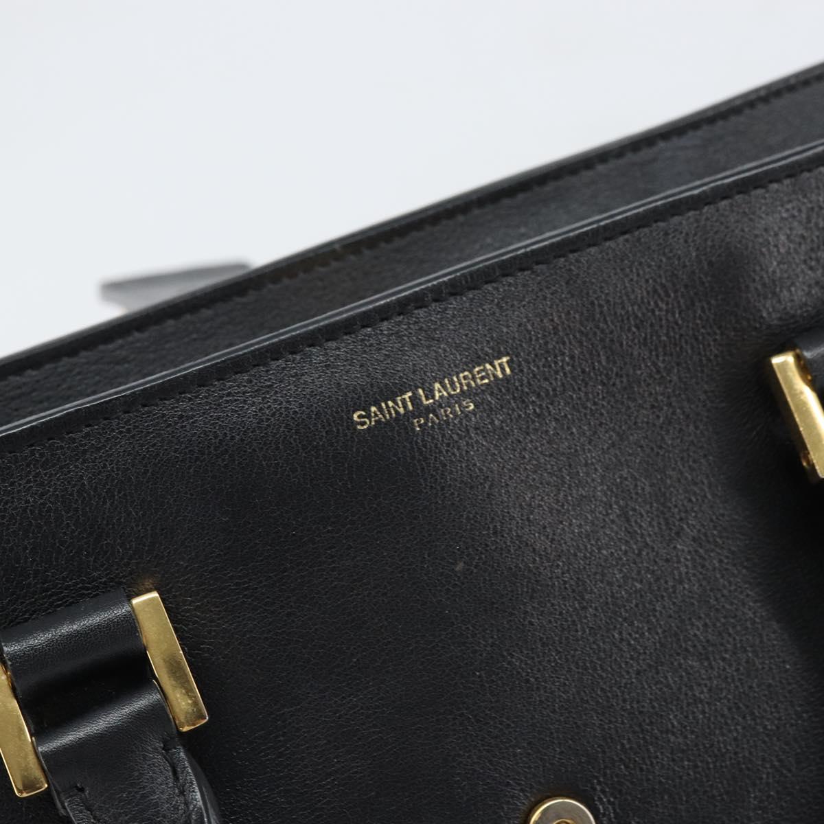 SAINT LAURENT Cabas Hand Bag Leather 2way Black Gold Auth ka1623M