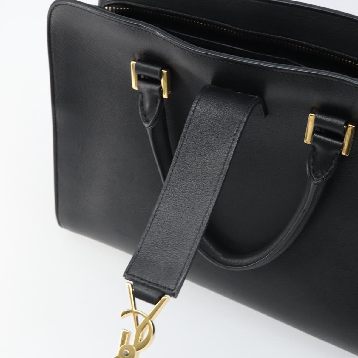 SAINT LAURENT Cabas Hand Bag Leather 2way Black Gold Auth ka1623M