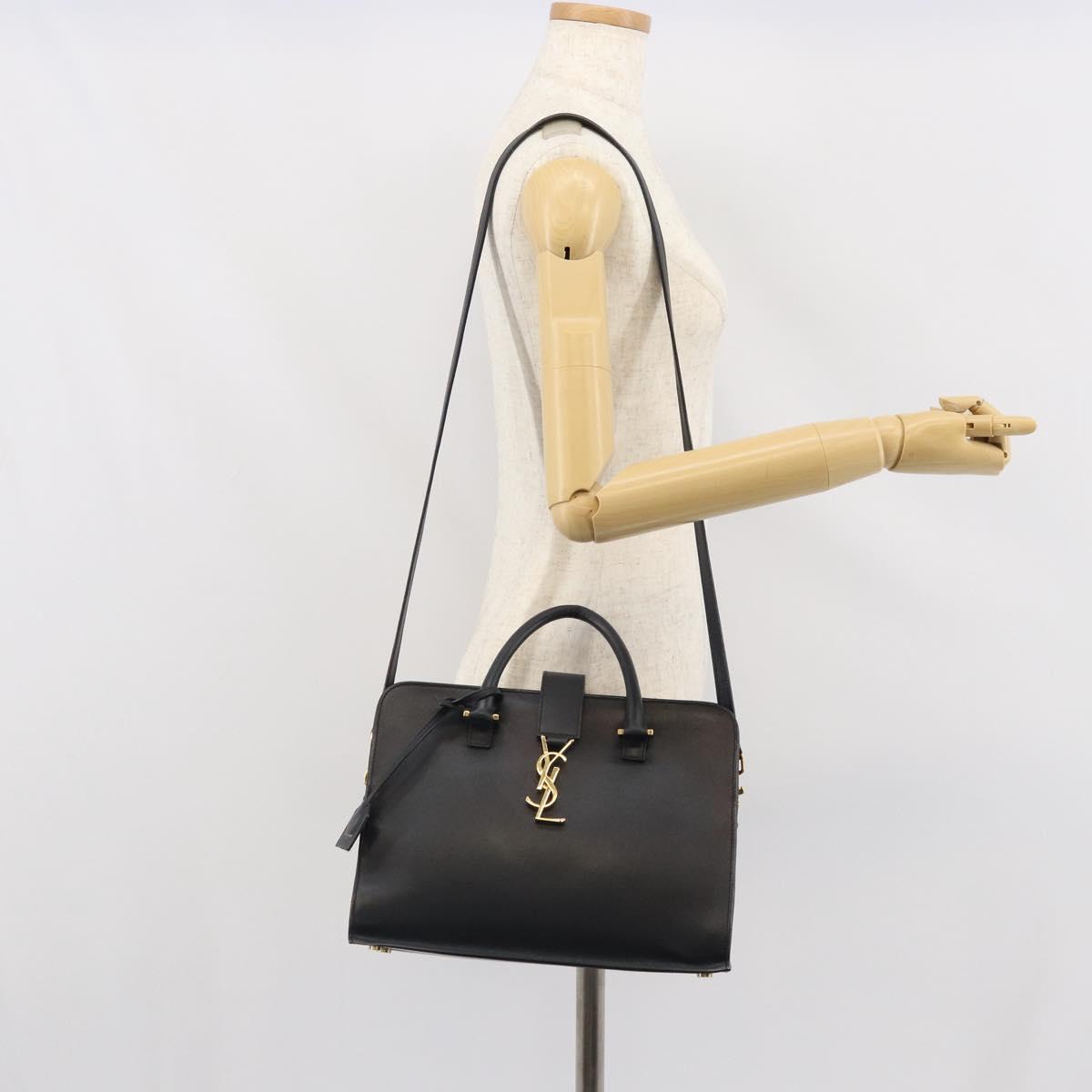 SAINT LAURENT Cabas Hand Bag Leather 2way Black Gold Auth ka1623M