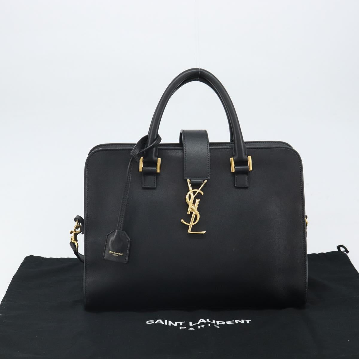 SAINT LAURENT Cabas Hand Bag Leather 2way Black Gold Auth ka1623M