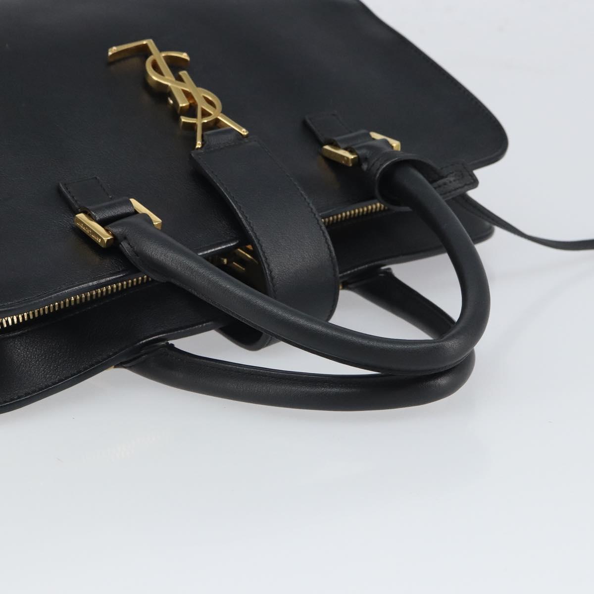 SAINT LAURENT Cabas Hand Bag Leather 2way Black Gold Auth ka1623M