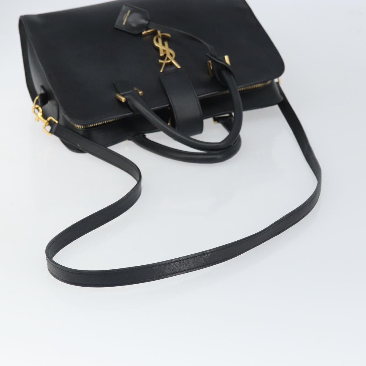 SAINT LAURENT Cabas Hand Bag Leather 2way Black Gold Auth ka1623M