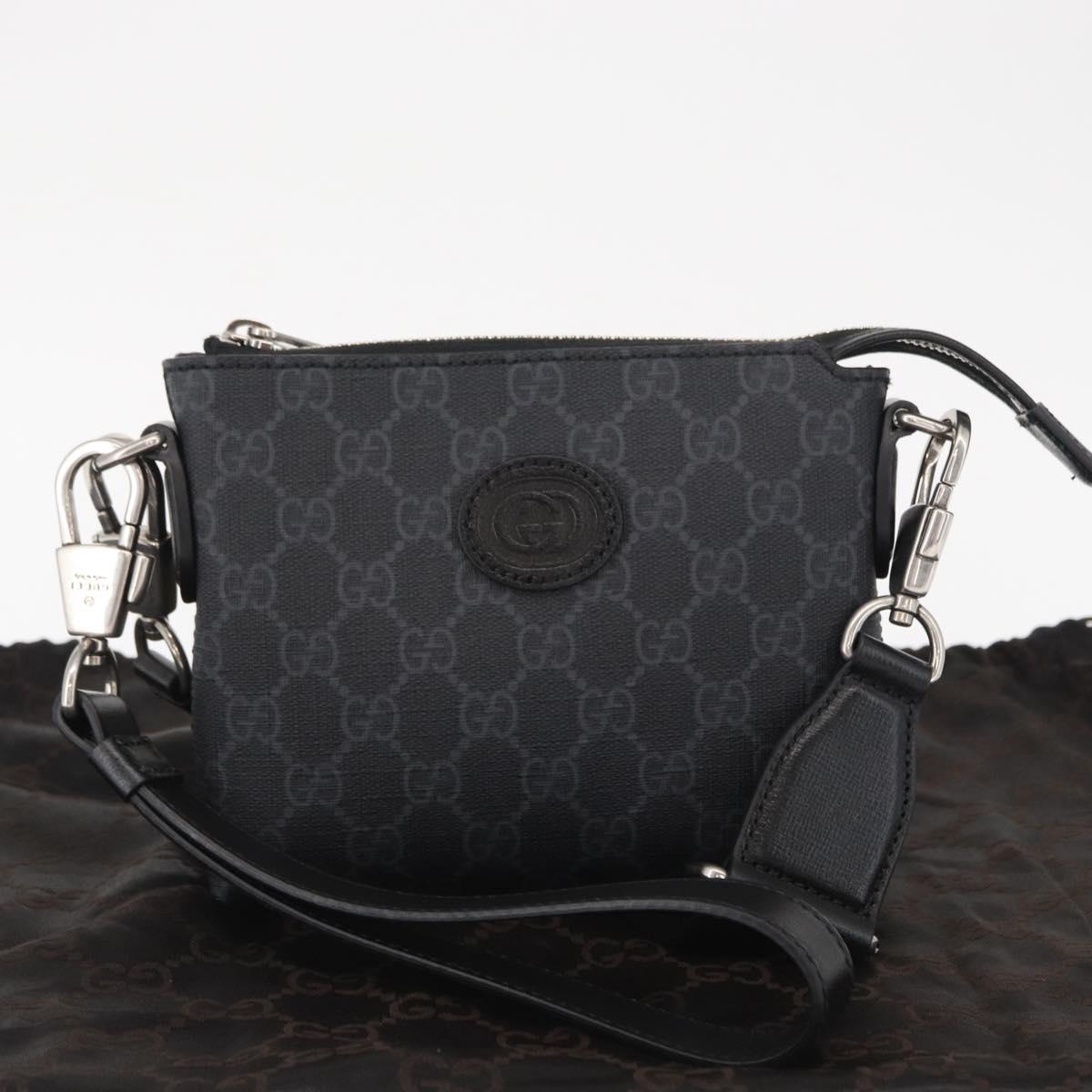 GUCCI GG Supreme Shoulder Bag PVC Black Silver 723306 Auth ka1628M